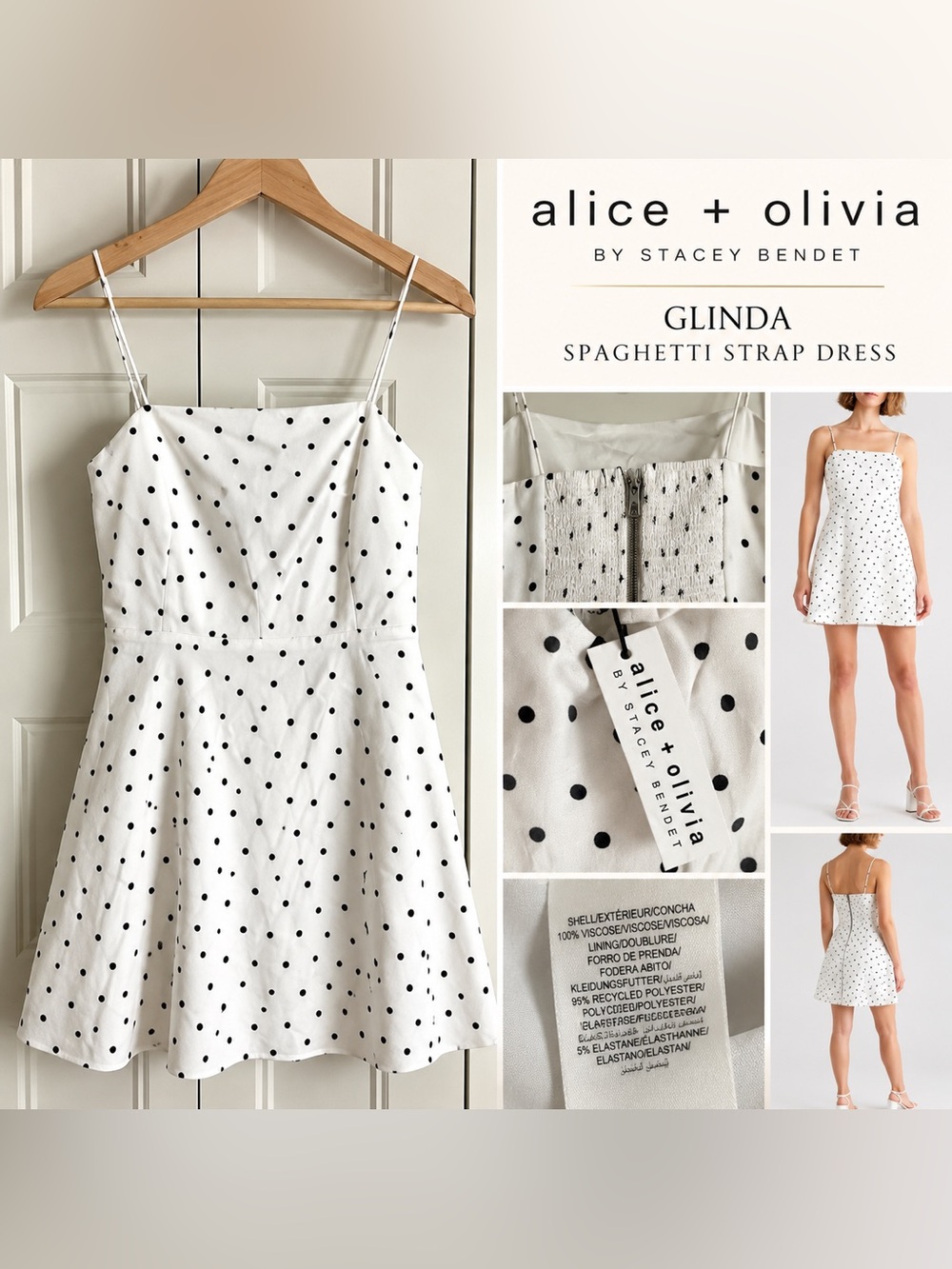 NWT Alice + Olivia Glinda Polka Dot Spaghetti Strap Mini Dress Size 4 $395